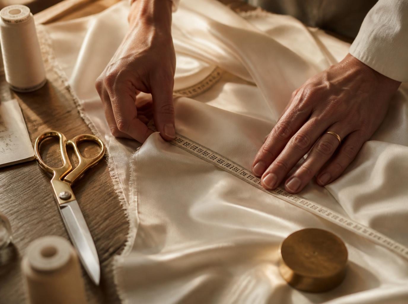 Fabric being measured in the Melvado atelier